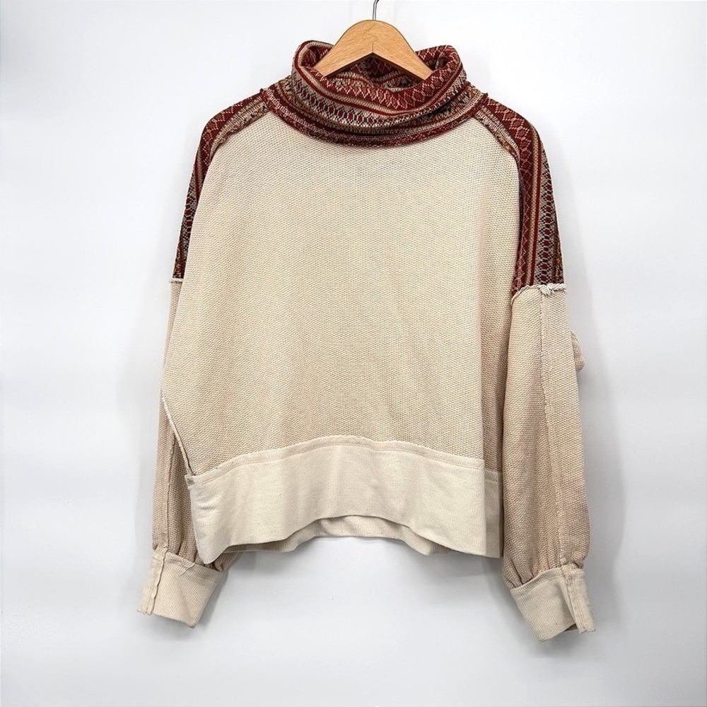 Gimmicks Pullover Sweater Fair Isle Turtleneck Oversized Boho Cream Red Large